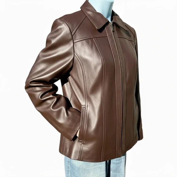 NEW BGSD Lambskin Leather Jacket Miranda Sz XL Dark Chocolate Brown Full Zip NWT - Picture 13 of 15